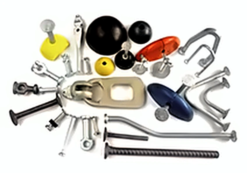 Mixed precast hardware including recess formers, a lifting clutch, anchors and threaded rods