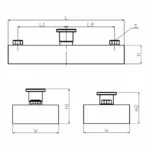 Shuttering magnet dimension drawing showing length L, bolt spacing L1 and L2, width W and heights H, H1 and H2